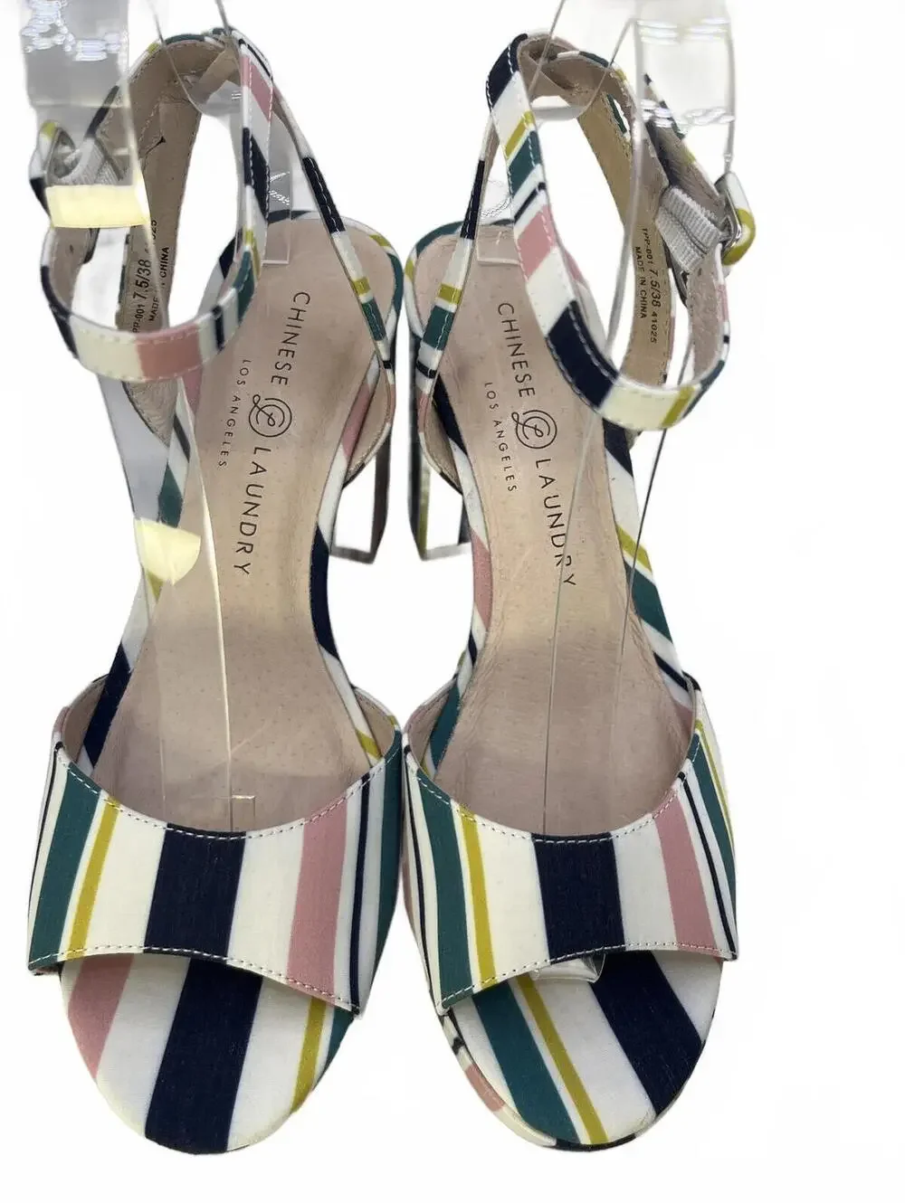 Chinese Laundry Platform Block Heel Sandals Size 7.5 Ankle Strap Multi-Stripe